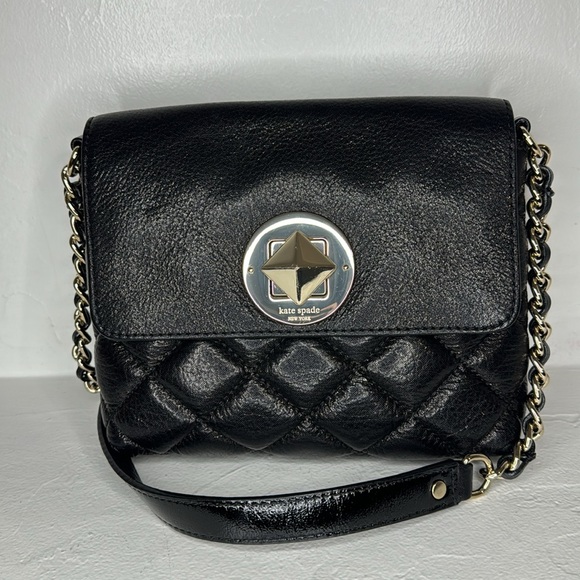 Kate Spade black quilted leather crossbody bag w/ chain strap - Picture 2 of 14